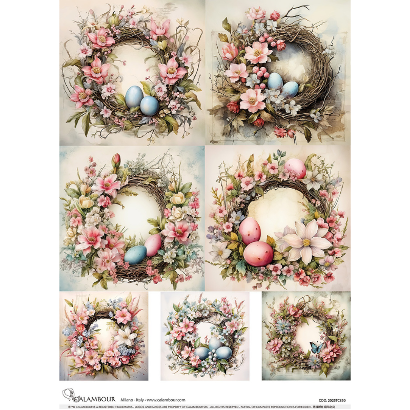 Calambour - A3 Decoupage Paper - Spring Seven Easter Wreaths