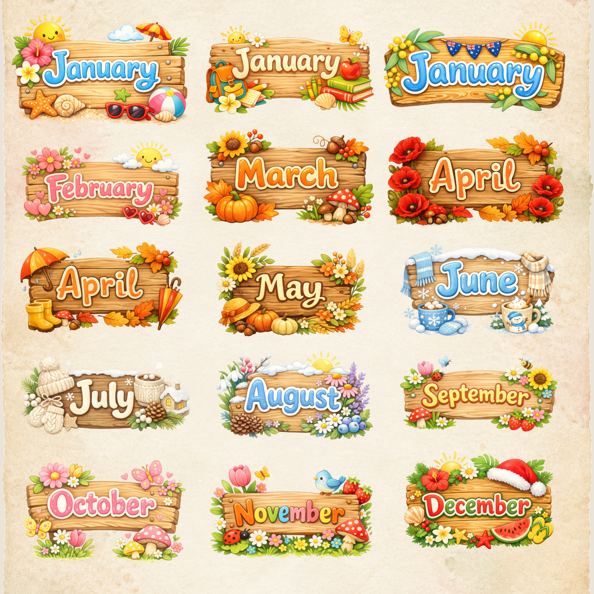 Clipart Pack - Sun-Shift Seasons Month Signs