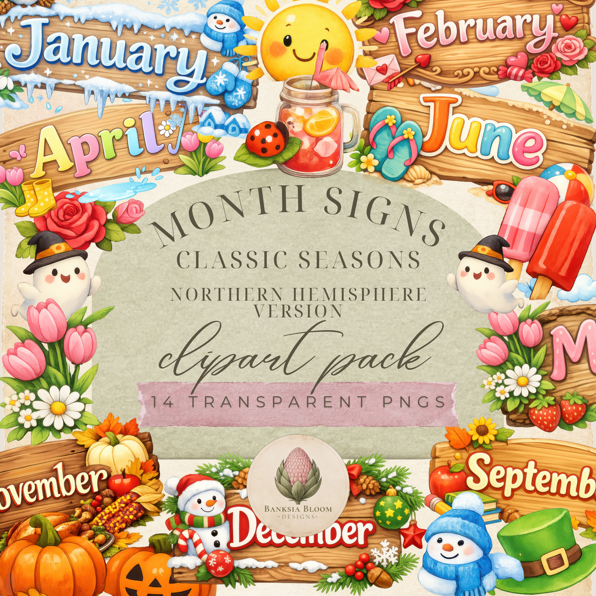 Clipart Pack - Classic Seasons Month Signs