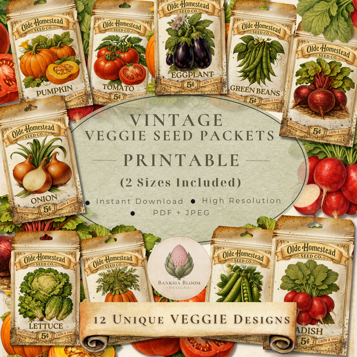 BBD Printable - Vintage Veggie Seed Packets