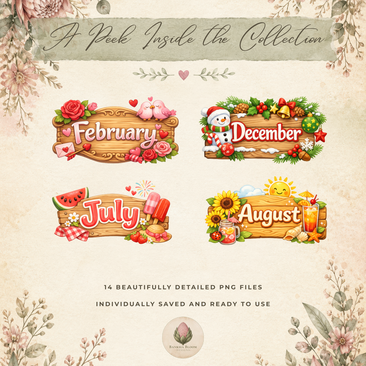 Clipart Pack - Classic Seasons Month Signs