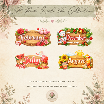 Clipart Pack - Classic Seasons Month Signs