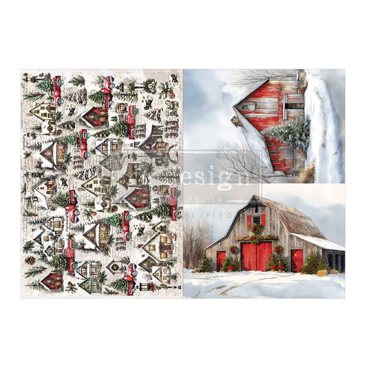 A3 Decoupage Fiber Pack – Snowy Village Charm – 2 sheets, 11.7″x16.5″