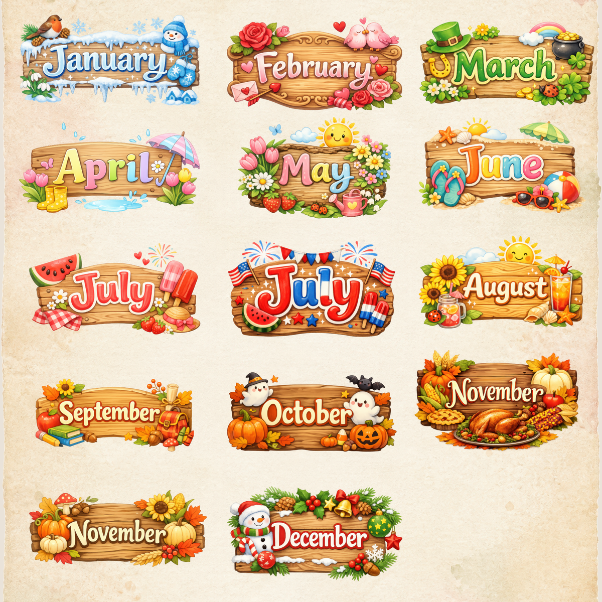 Clipart Pack - Classic Seasons Month Signs