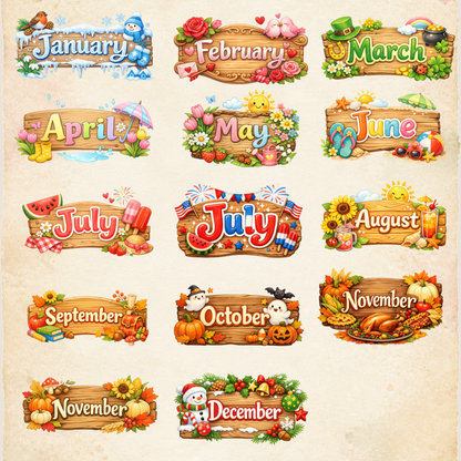 Clipart Pack - Classic Seasons Month Signs