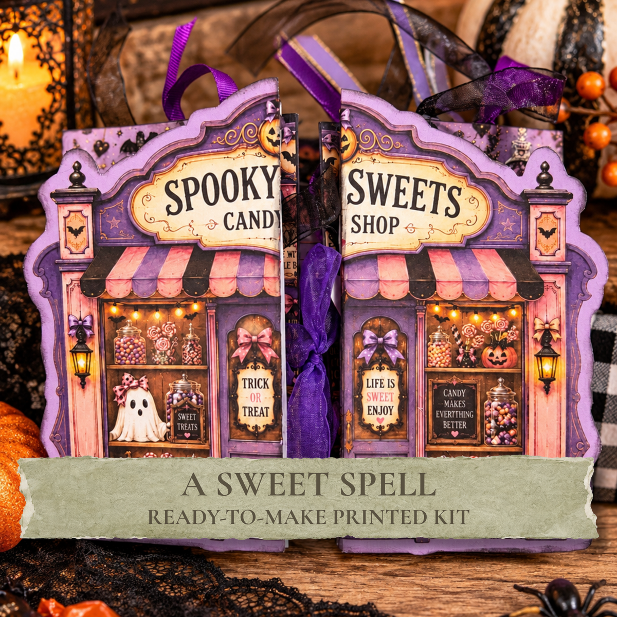 A Sweet Spell ready-to-make printed candy shop folio kit