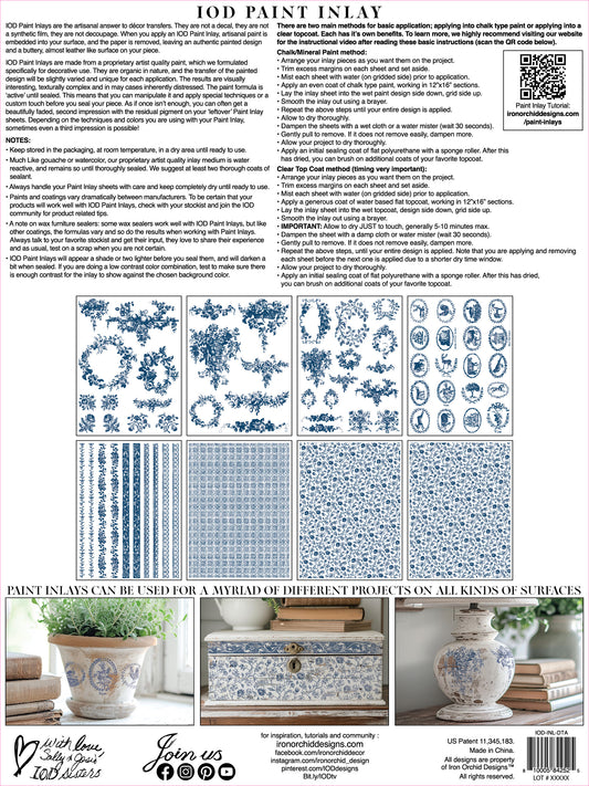 Iron Orchid Designs - Paint Inlay - Delft Traditions Azure