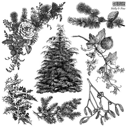 Iron Orchid Designs - Decor Stamp - Holly & Pine